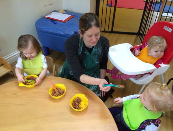 food7 Lunch time for the babies at Acorns Nursery School in Cirencester.