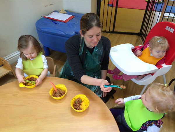 Lunch time for the babies at Acorns Nursery School in Cirencester.