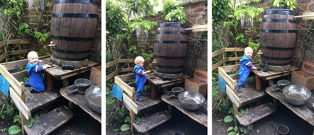 The mud kitchen in the garden at Acorns Nursery School Cirencester