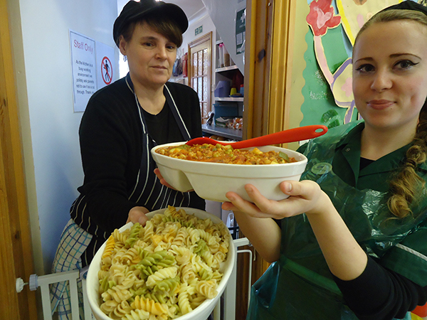Mixed pasta at Acorns Nursery School, Cirencester.