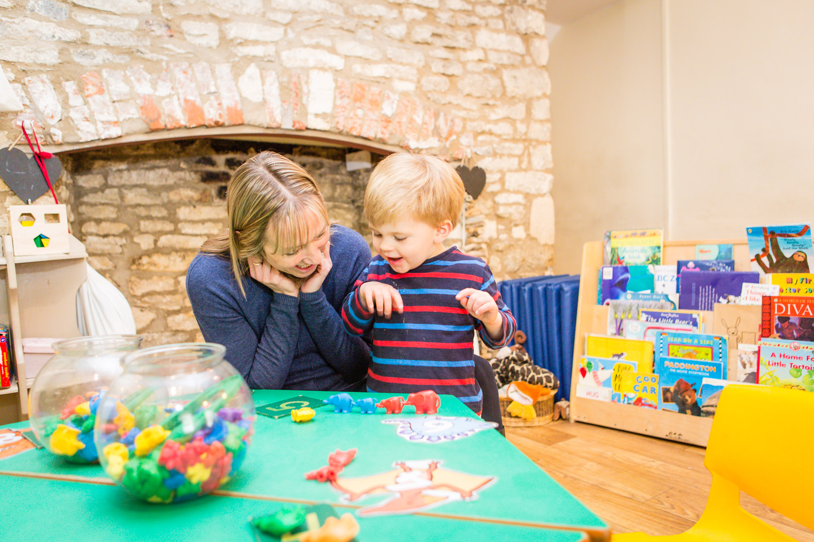 Counting shapes in the pre-school room at Acorns Nursery Cirencester.