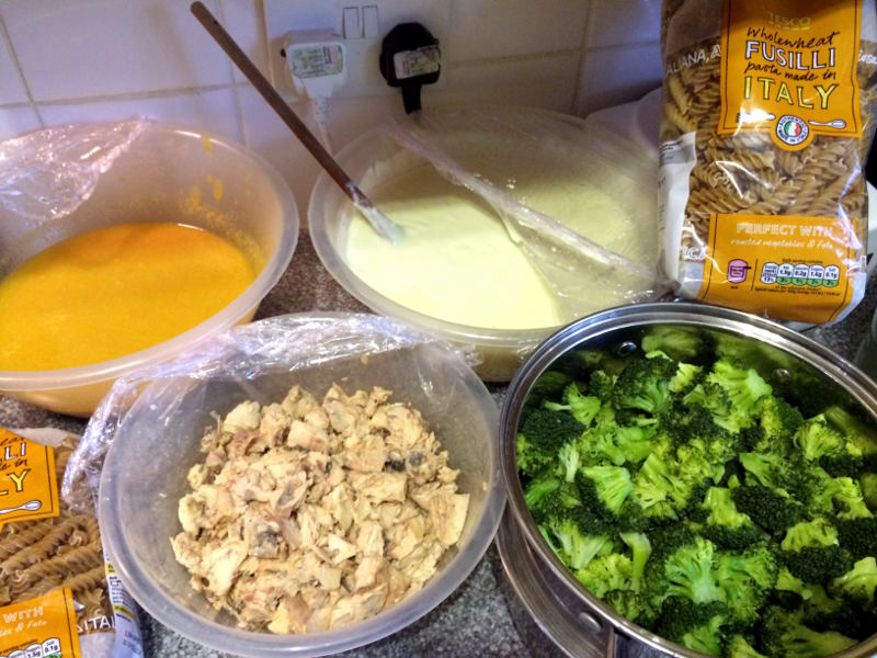 Salmon and Broccoli pasta preparation at Acorns Nursery School Cirencester